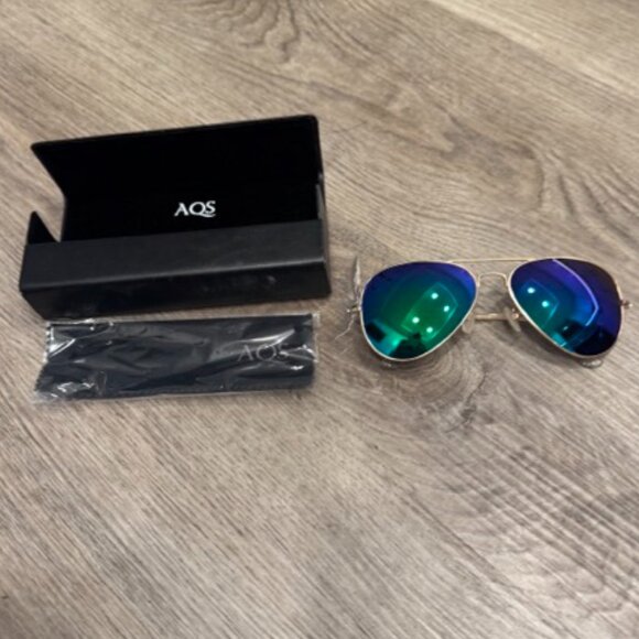 AQS Aviator Sunglasses Blue/Green lenses w Gold Rim main image 6